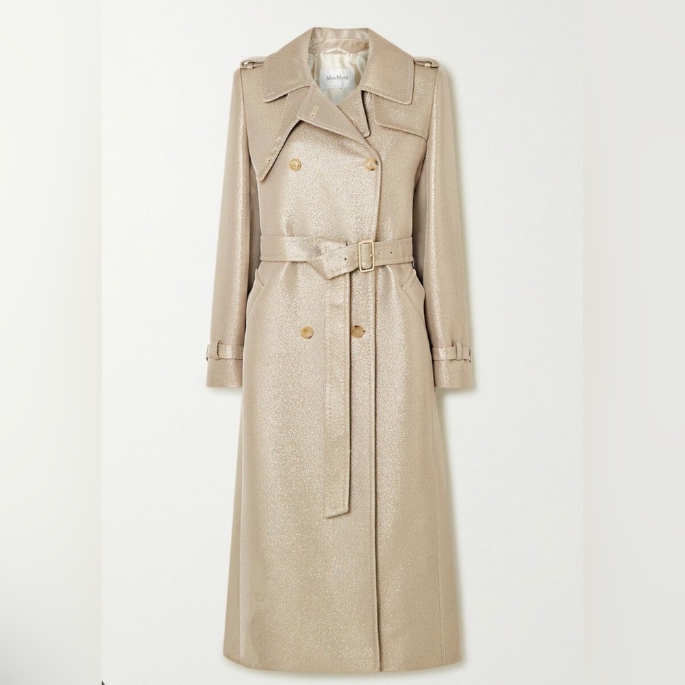 Max Mara Haven metallic wool blend twill trench coat NWT 14 USA